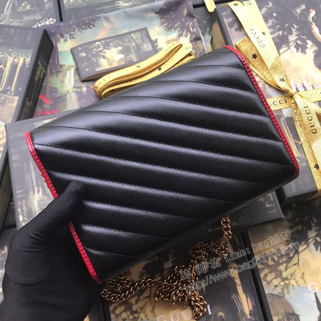 Gucci包 古馳女包 573807黑拼全皮 Marmont迷你鏈條包 Gucci新款全皮單肩斜挎包  gudj1190